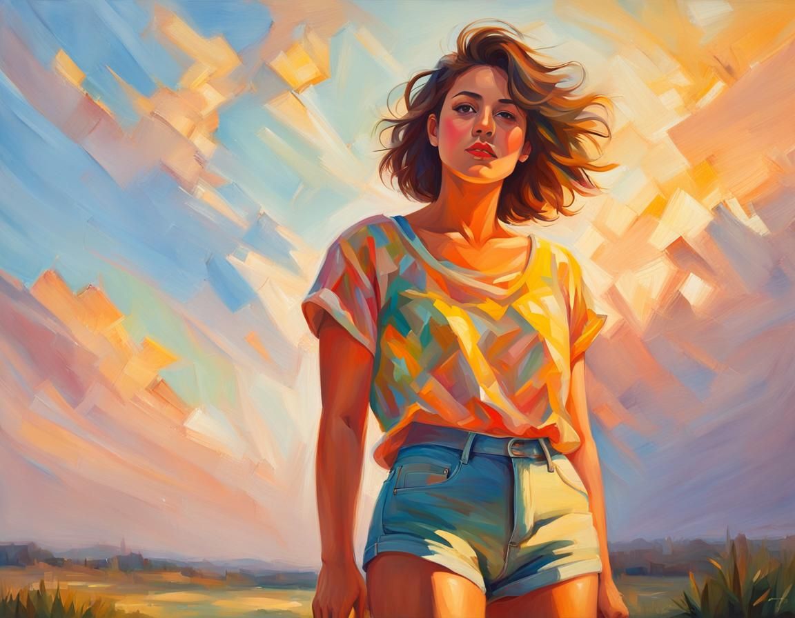 Curvy Brunette in Oil Painting Style