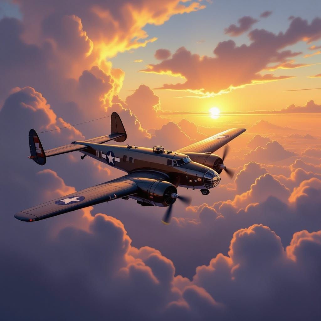 B-24 Liberator Bomber in Golden Hour Sky
