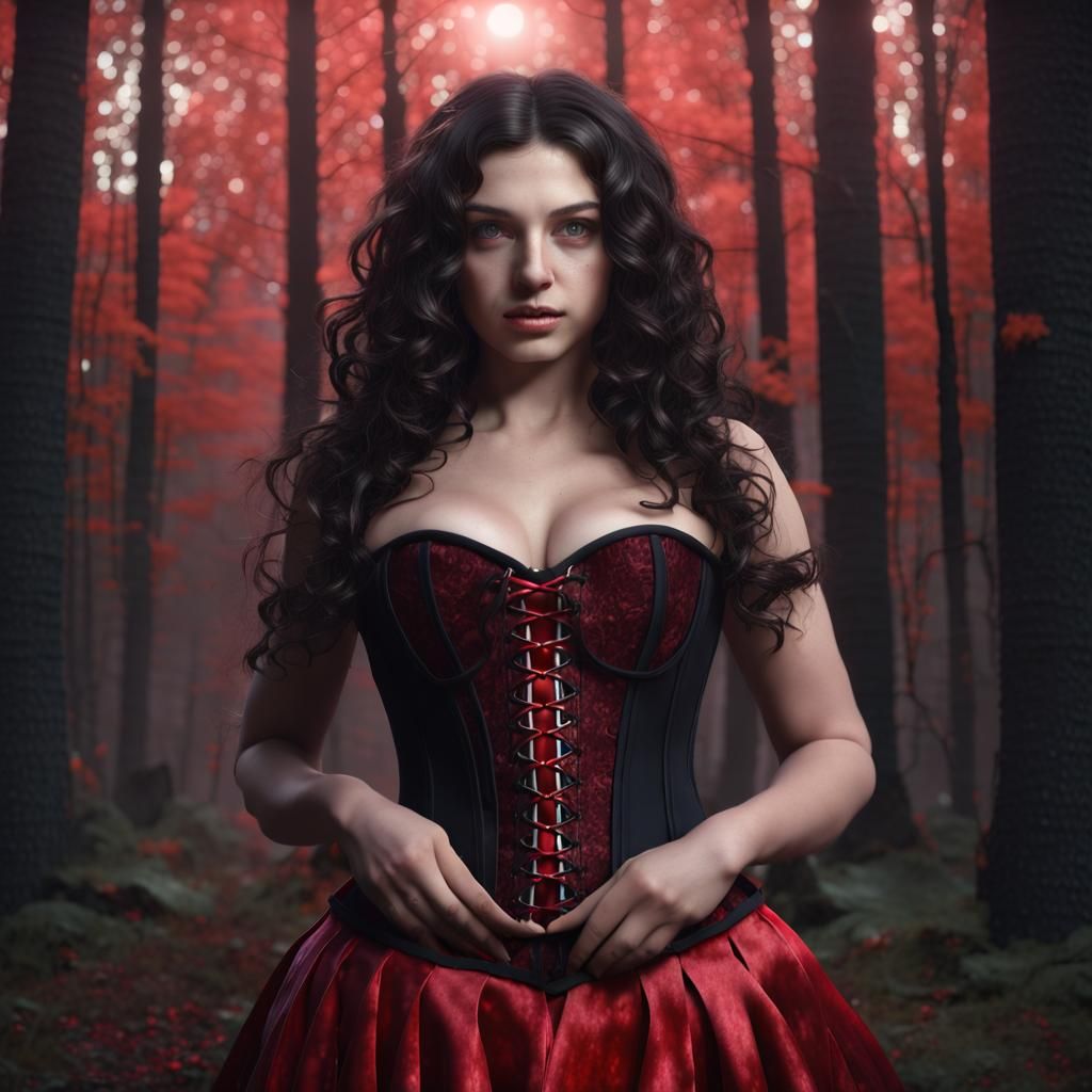 Midnight Witch Casting Magic in Dark Forest