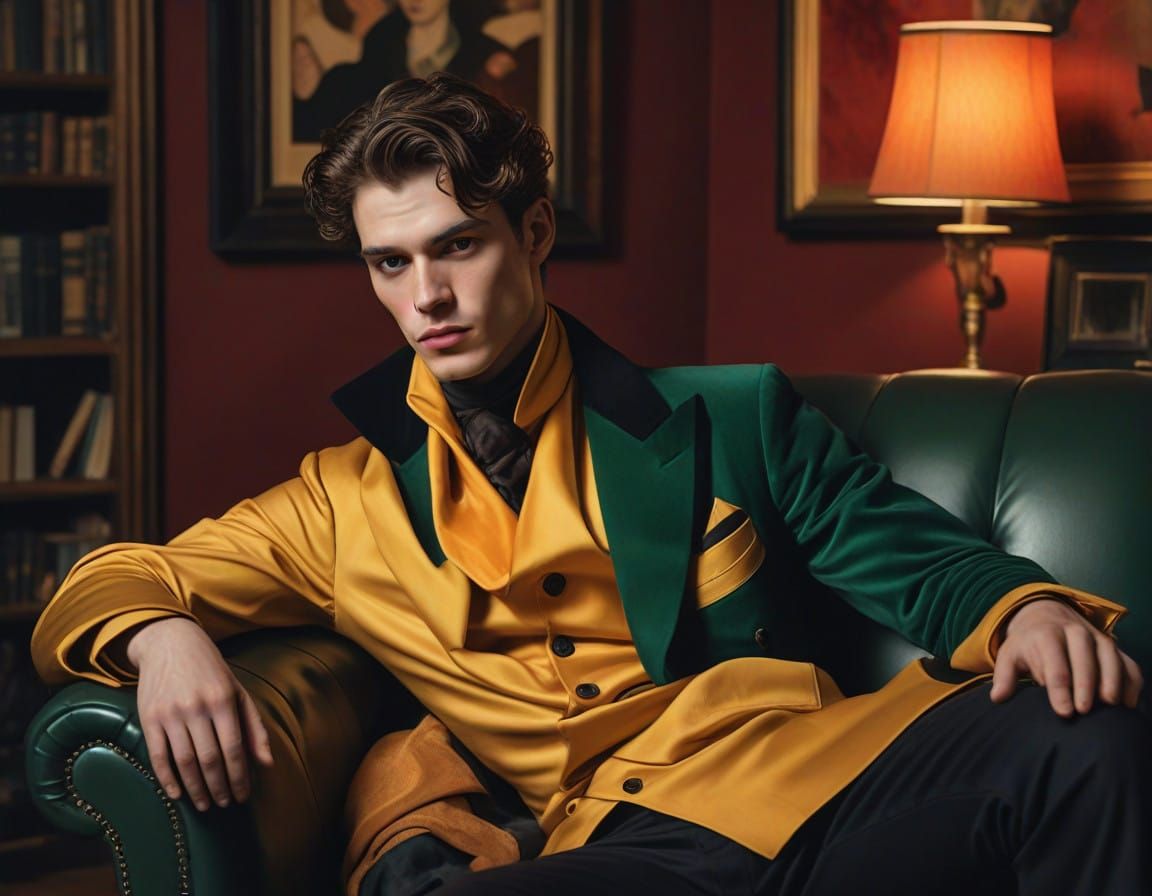 Sultry Velvet-Jacketed Model Exudes Elegance in Neo-Impressi...