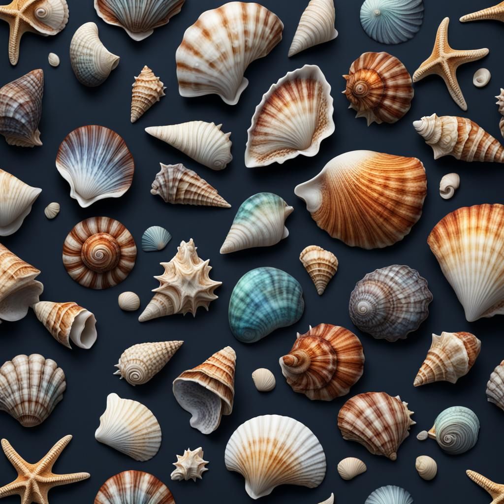 Detailed Matte Painting of Seashells in Deep Color