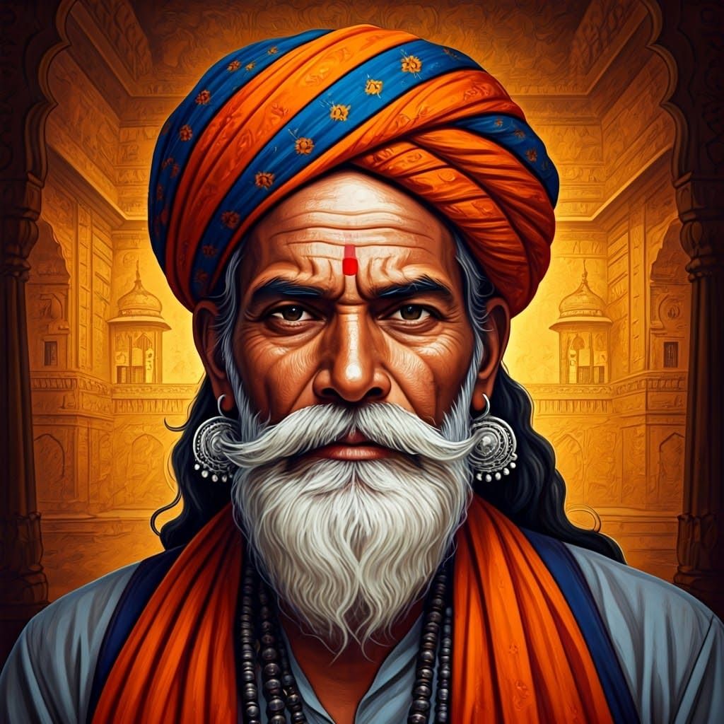 Indian Man in Rajasthani Style, Classical Painting
