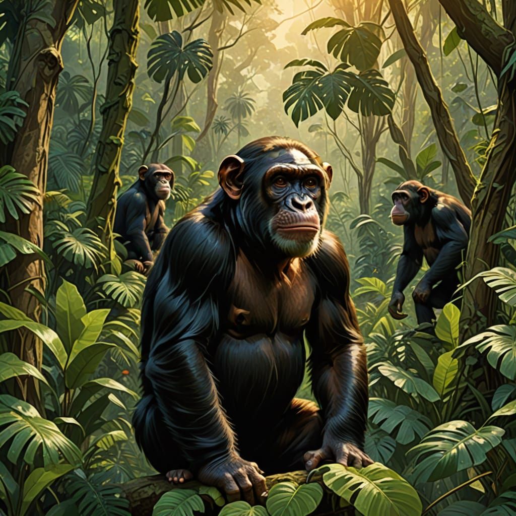 Intelligent Primates Observed in Vibrant Jungle Concept Art