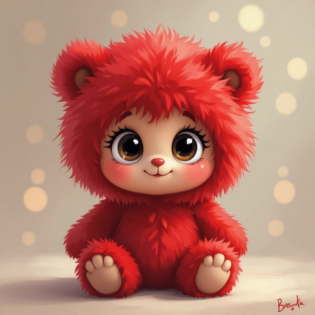 Cute Red Plush Toy with Big Eyes