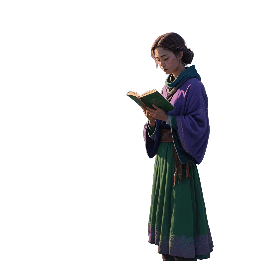 Himalayan Woman with Sacred Book, Detailed Matte Painting