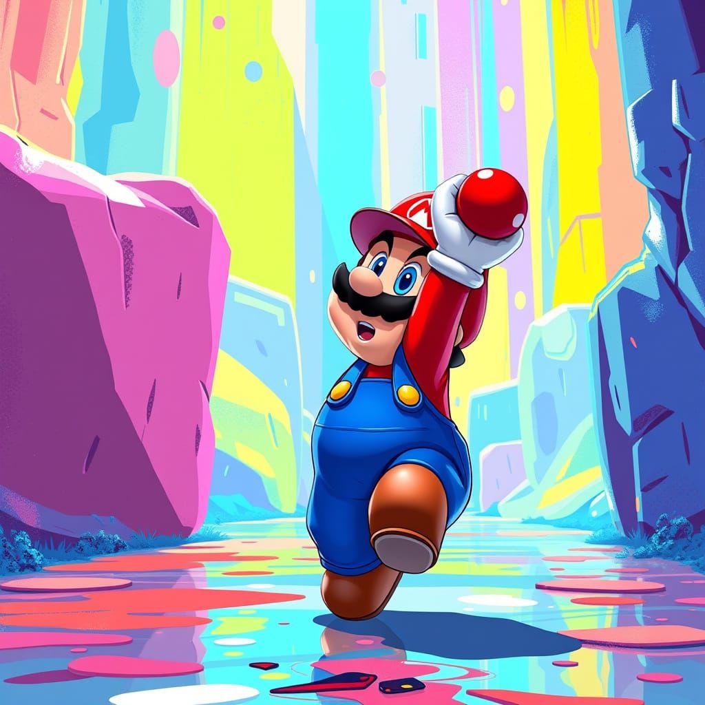 Mario Dabbing in Vibrant Digital Art Style
