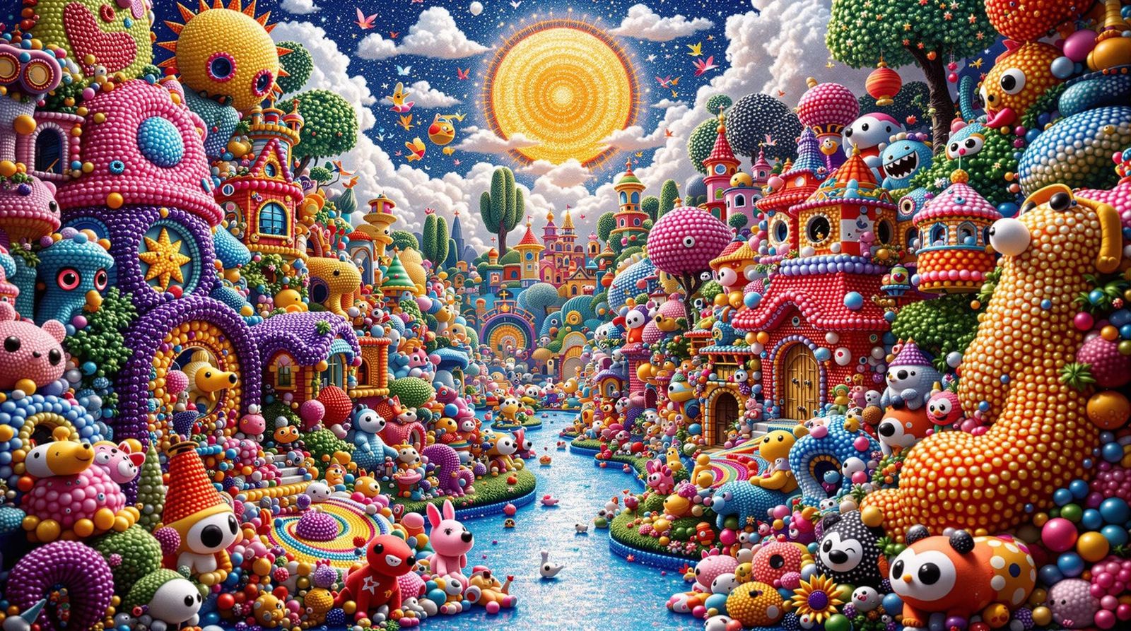 Hypermaximalist Beadscape Artwork in Playful Style
