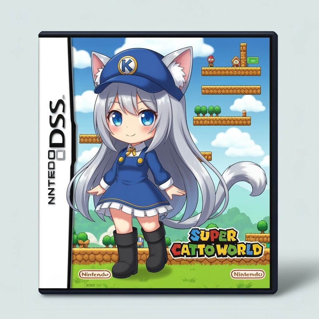 Anime Catgirl Game Cover: Super Catto World