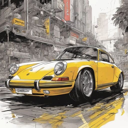 Futuristic Red and Yellow Porsche Sports Car Portrait