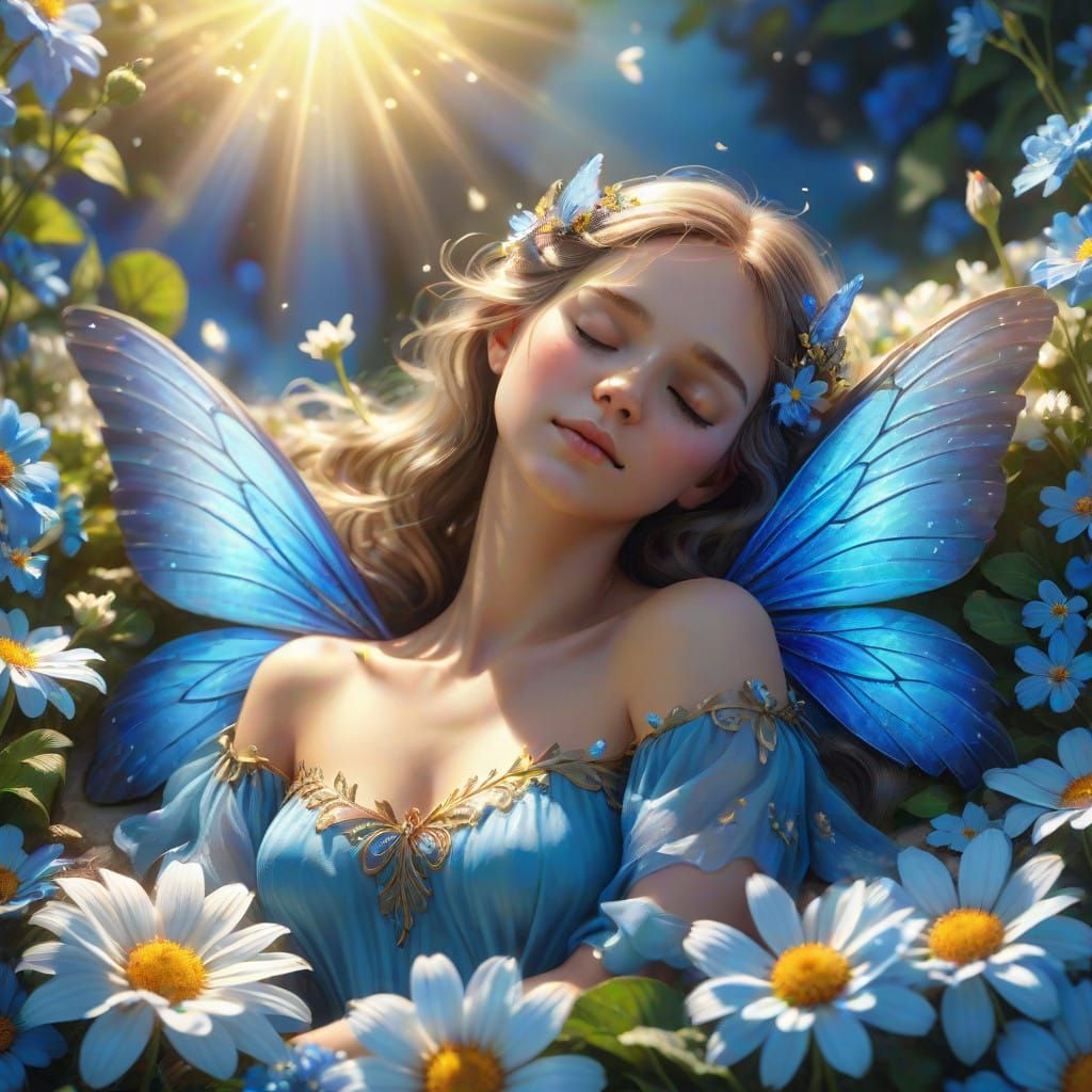 Fairy Woman Basks in Heavenly Sunshine