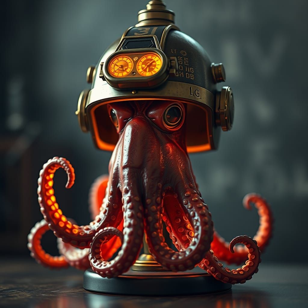 Steampunk Octopus Lamp with Marine Helmet in 8K