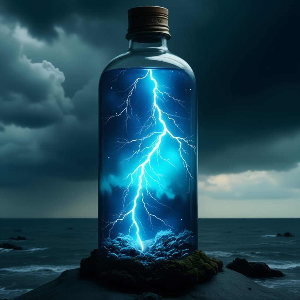 Epic Cinematic Storm in a Bottle with Blue Lightning