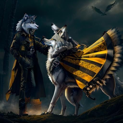 (Anthropomorphic Cartoon Wolf wear trench coat :50),