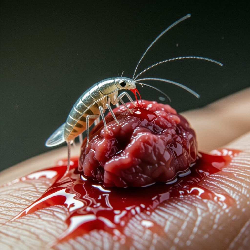 Bioengineered Silverfish Tick Draining Blood in Cinematic Fi...
