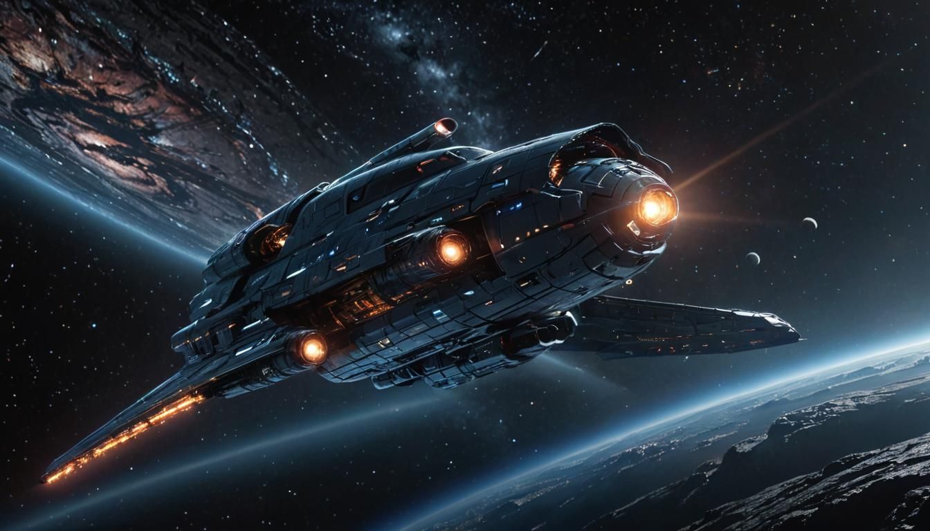 Spaceship Soaring Through Starry Space: Digital Art