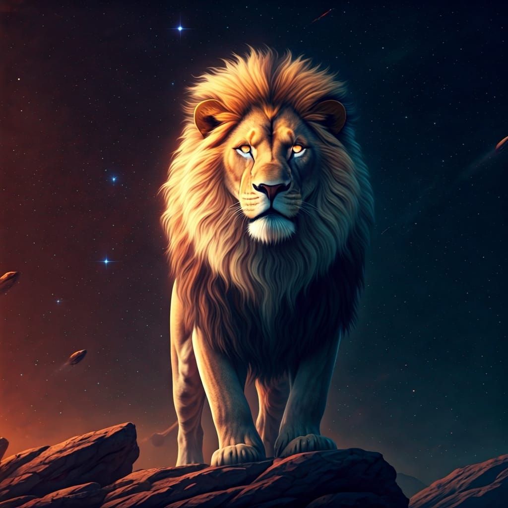 Cosmic Lion with Starlight Mane, Matte Painting