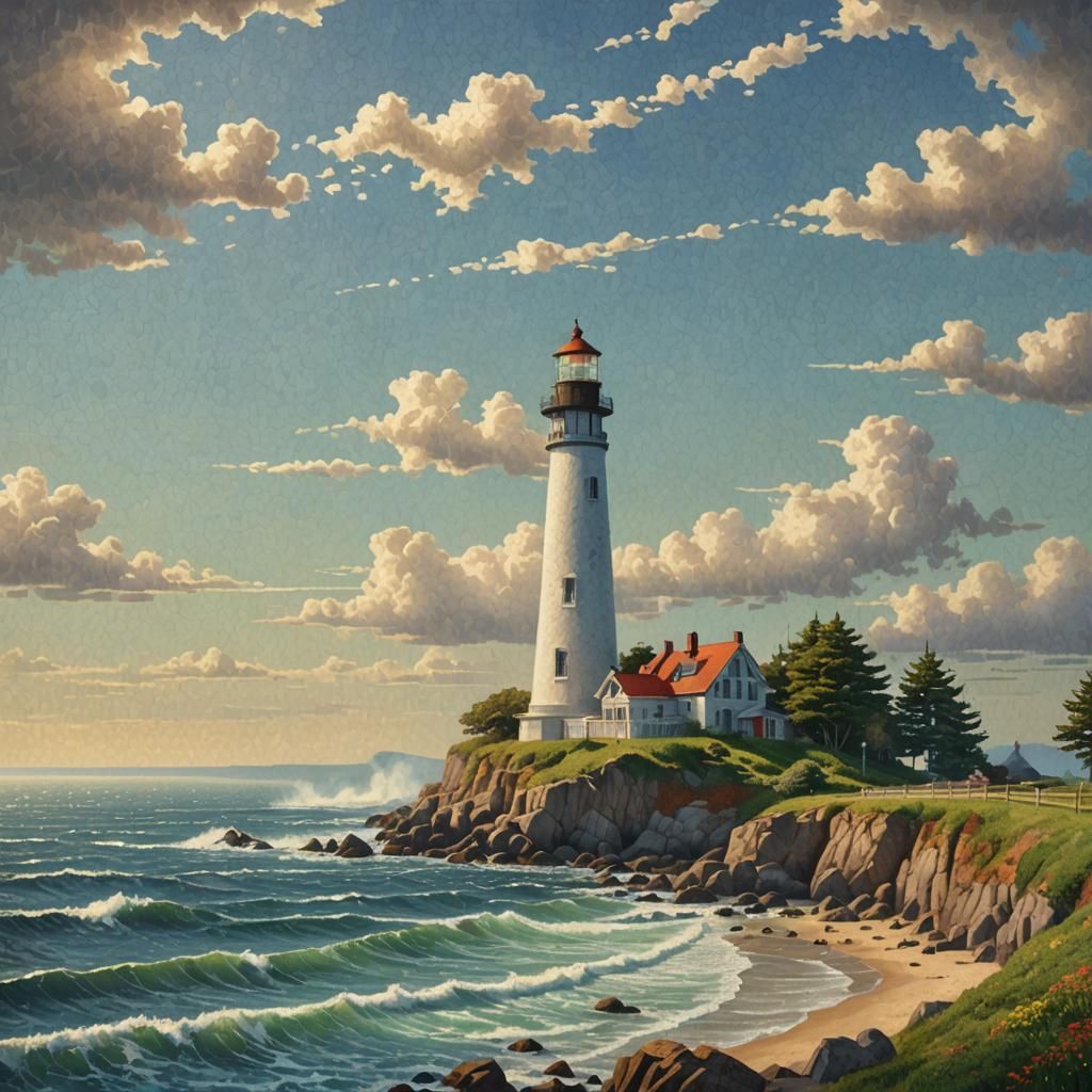 Pointillist Lighthouse Oceanscape in Digital Matte Painting