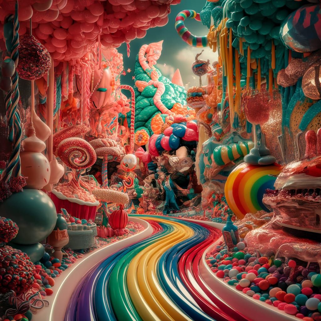 Hyperrealistic Candyland in Willy Wonka's Wonderland