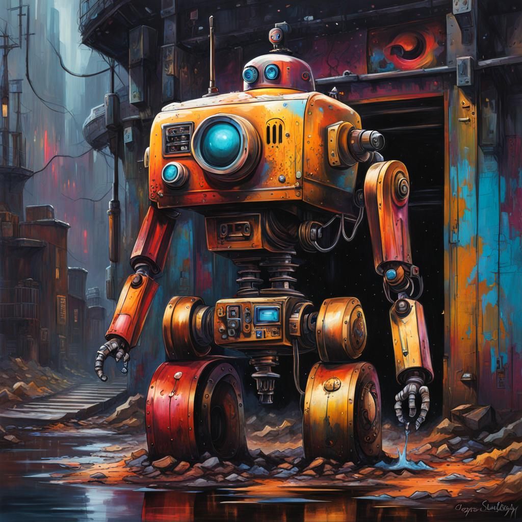Dieselpunk Robot in Graffiti Art Style