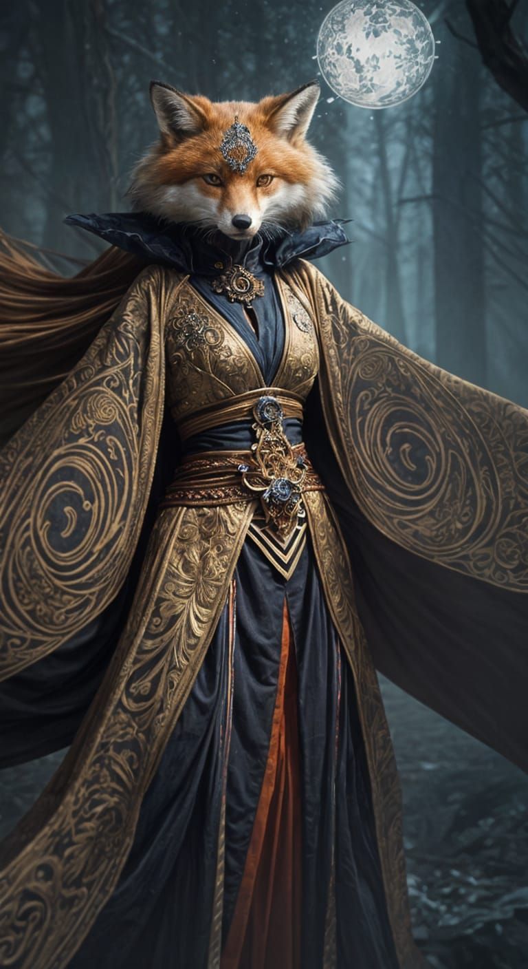 Dramatic Fantasy Fox Witch with Kitsune Mask