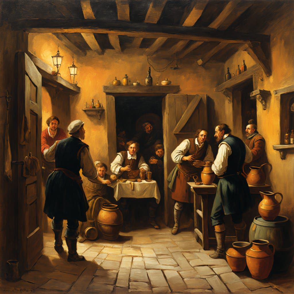 Baroque Tavern Scene with Drunken Patrons