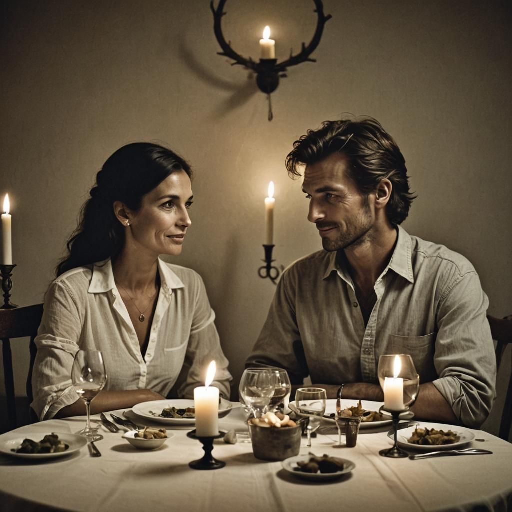 Romantic Candlelit Dinner in Primitivism Style