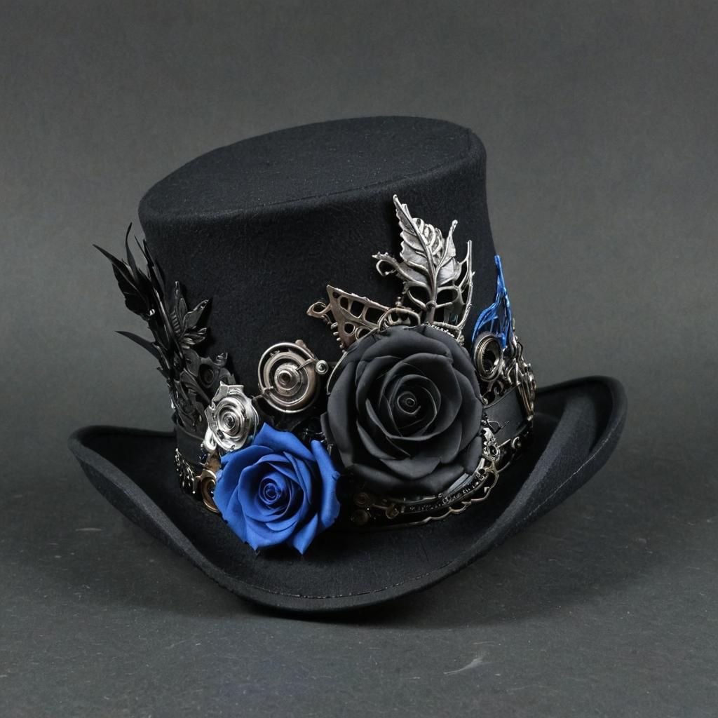 Steampunk Hat with Black and Blue Rose