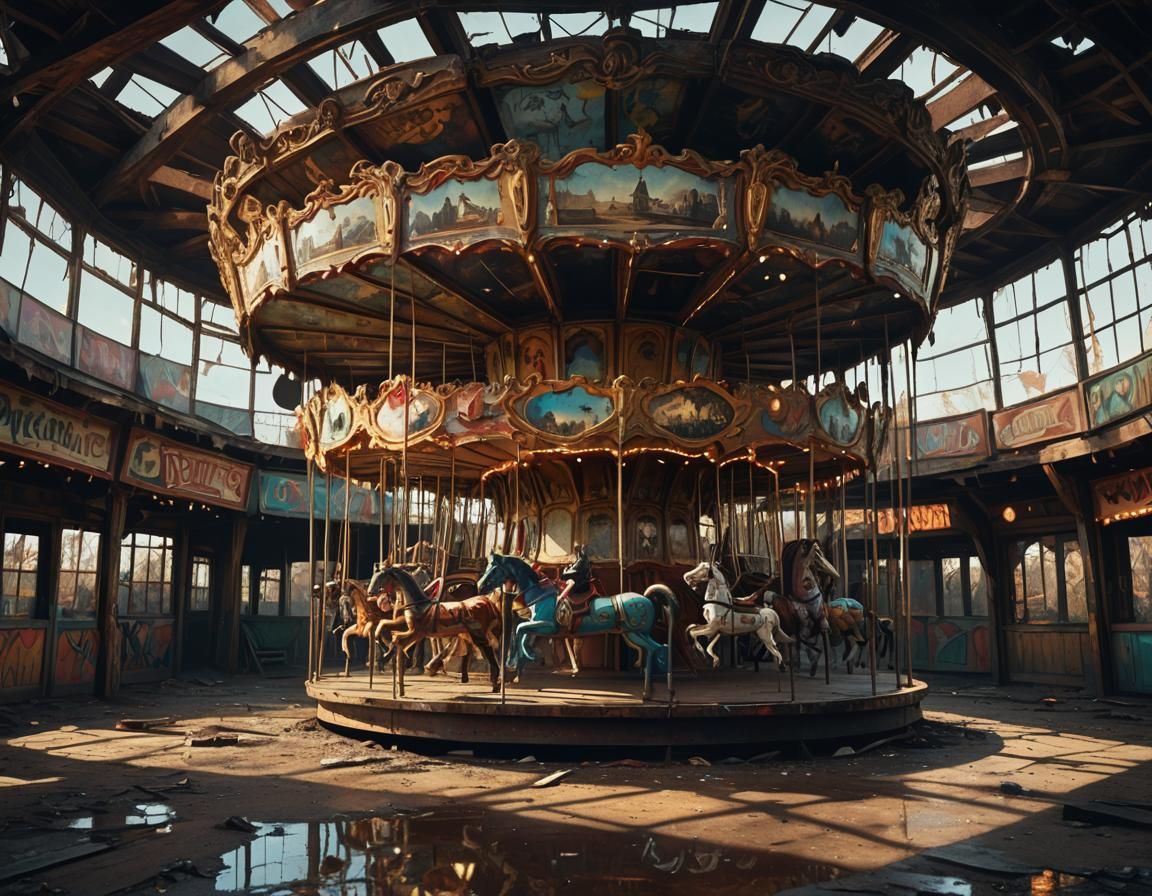 Deserted Carnival Funhouse in Expressionist Style