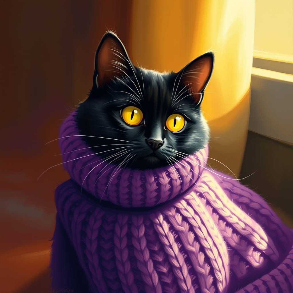 Whimsical Feline in Purple Sweater