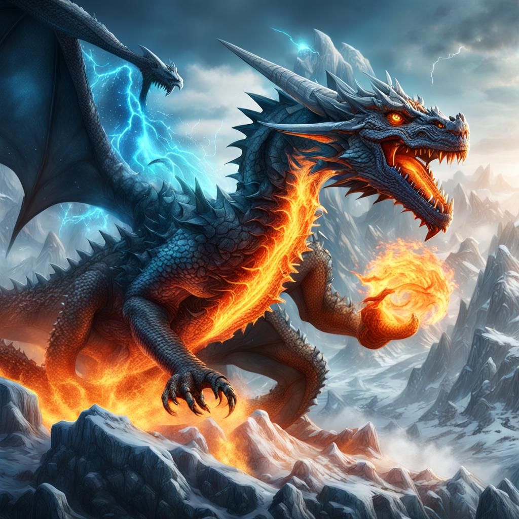 Icy Dragon's Fire Fortress Assault: Fantasy Art