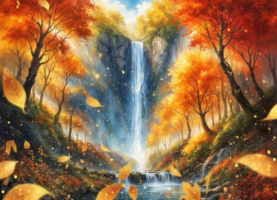 Golden Autumn Leaves Fall in Detailed Swirls