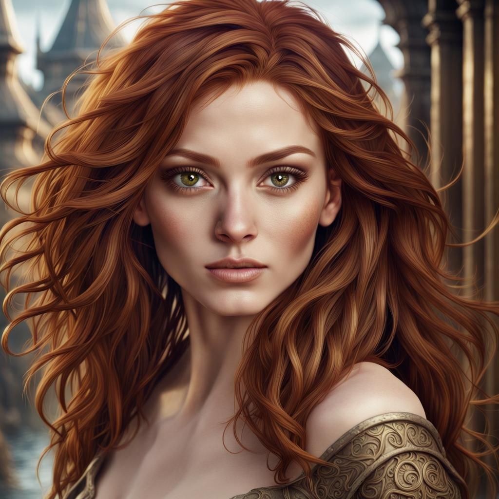 Beautiful Woman with Auburn Hair: Fantasy Portrait