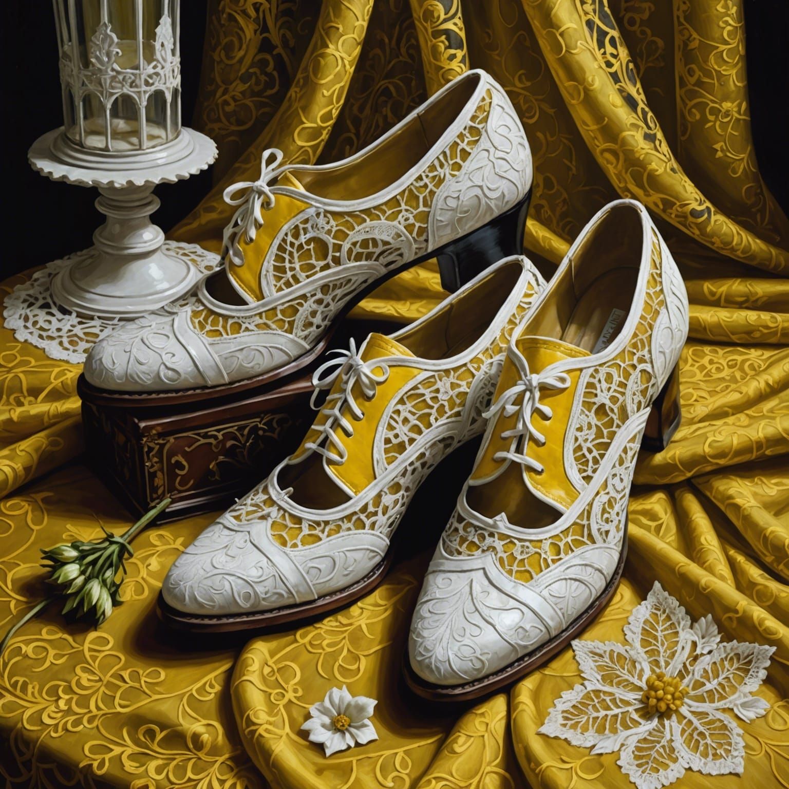 Victorian Gothic Lace Shoes in Oil Painting Style