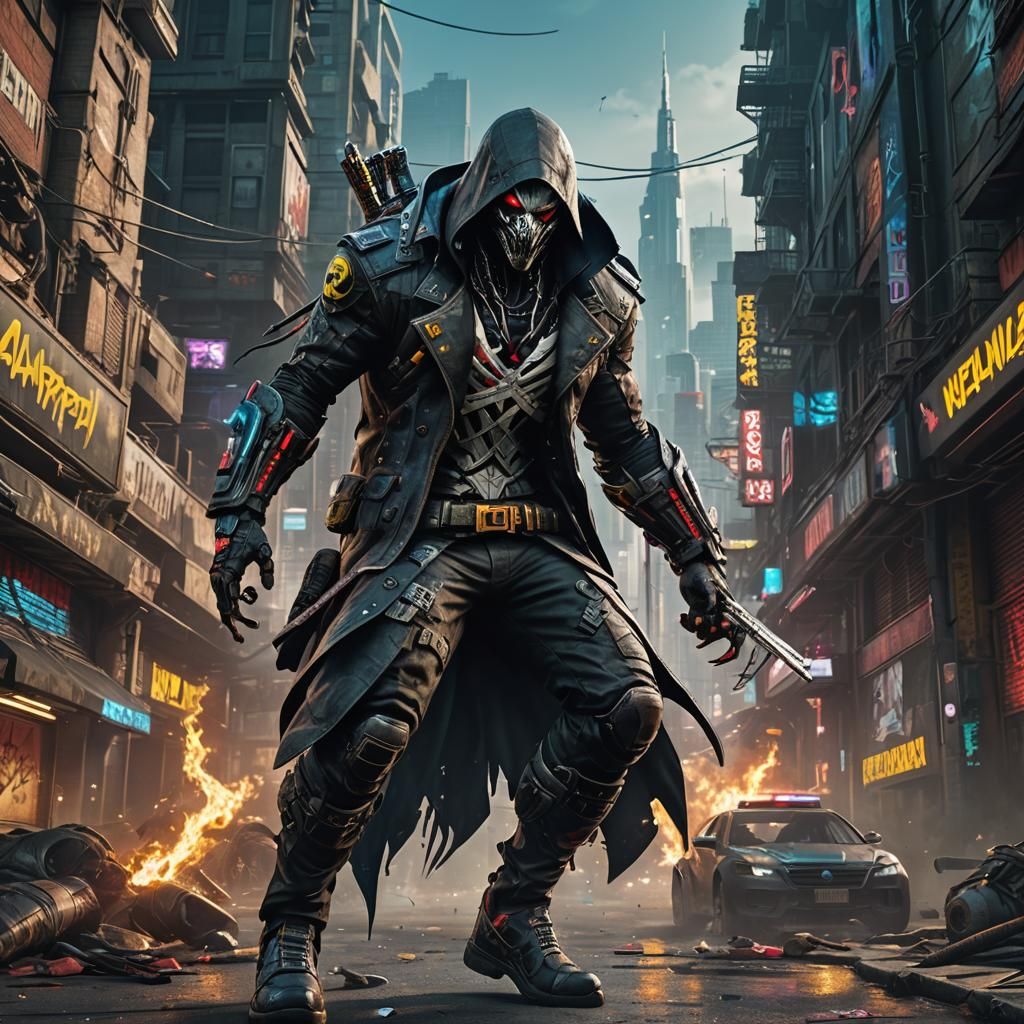 Cyberpunk Assassin Venom Hybrid: Detailed Digital Art