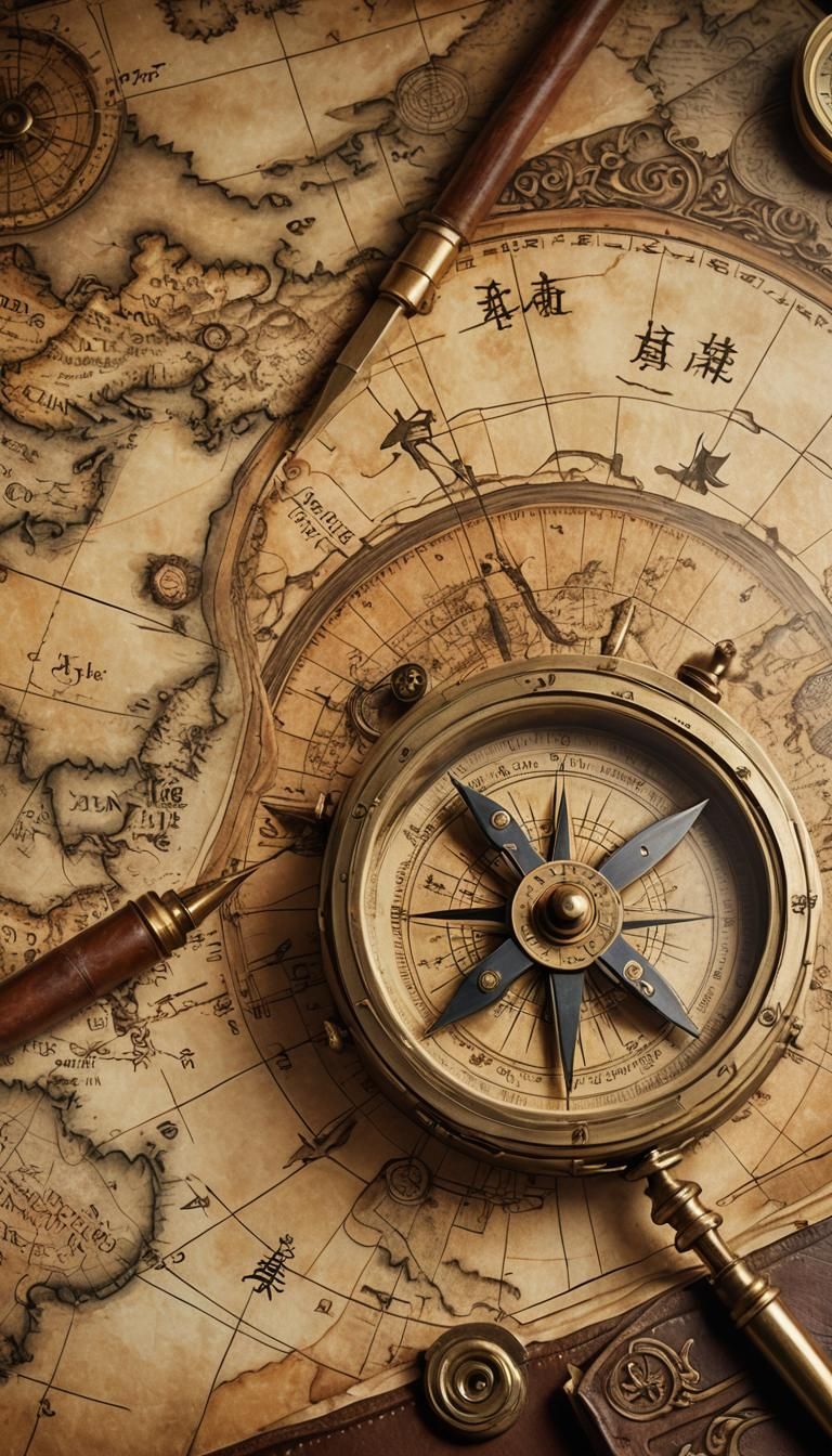 Vintage Cartography Still Life in Oil Painting Style