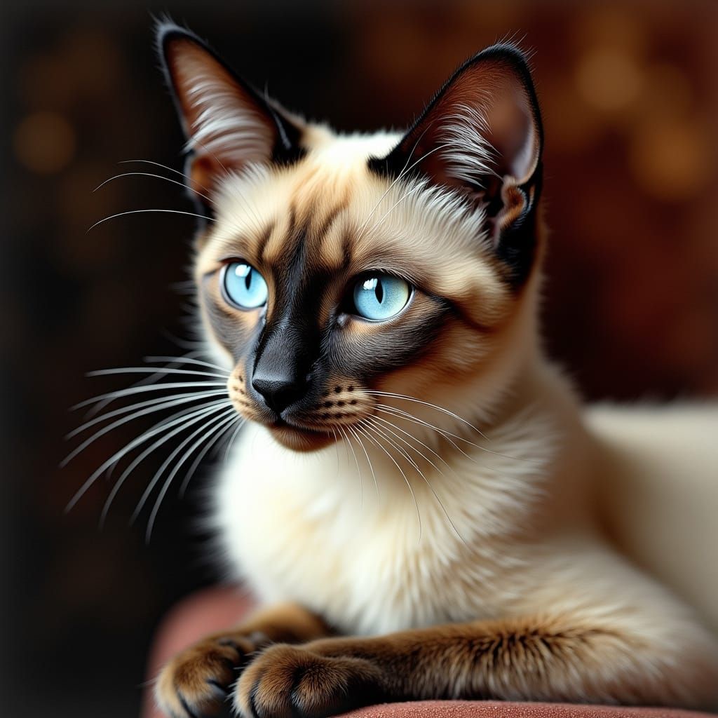 Glamorous Siamese Cat Portrait in Vintage Style