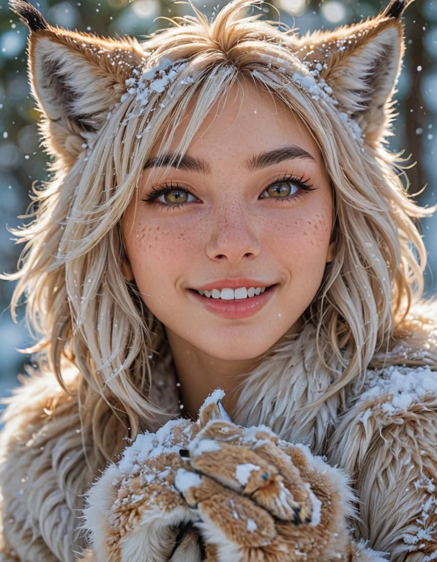 Hyperrealistic Furry Lynx Girl in Manga Art Style
