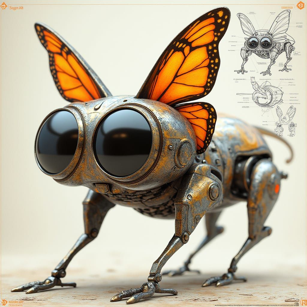 Futuristic Butterfly Sunglasses: Technical Schematic in Sci-...