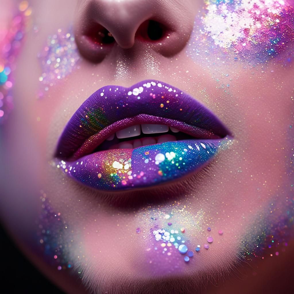Rainbow Glitter Lips in Graffiti Art Style