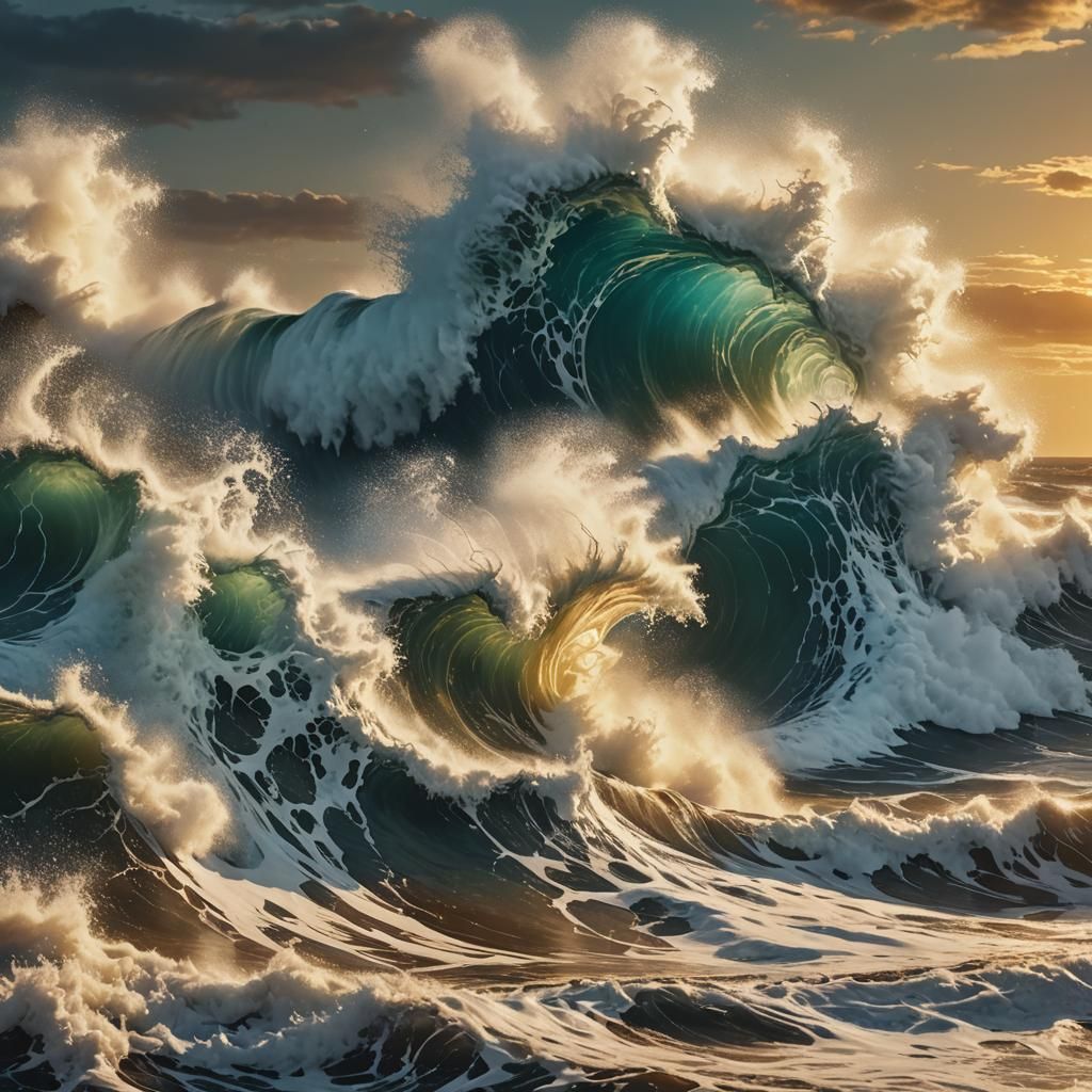 Majestic Monster Waves Devouring Coastline in Vibrant Colors
