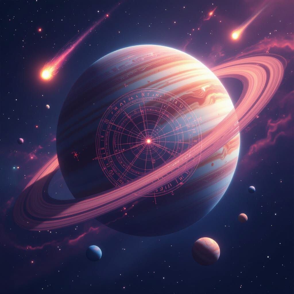 Solar System with Comet and Natal Chart in Pink Tones