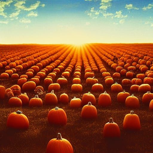 Pumpkin Shadow Bone Field: Photorealistic Oil Painting