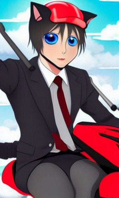 Anime Catgirl Putin on Flying Motorcycle