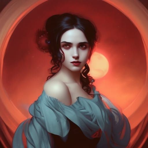 Eerie Gothic Portrait of Woman with Roses