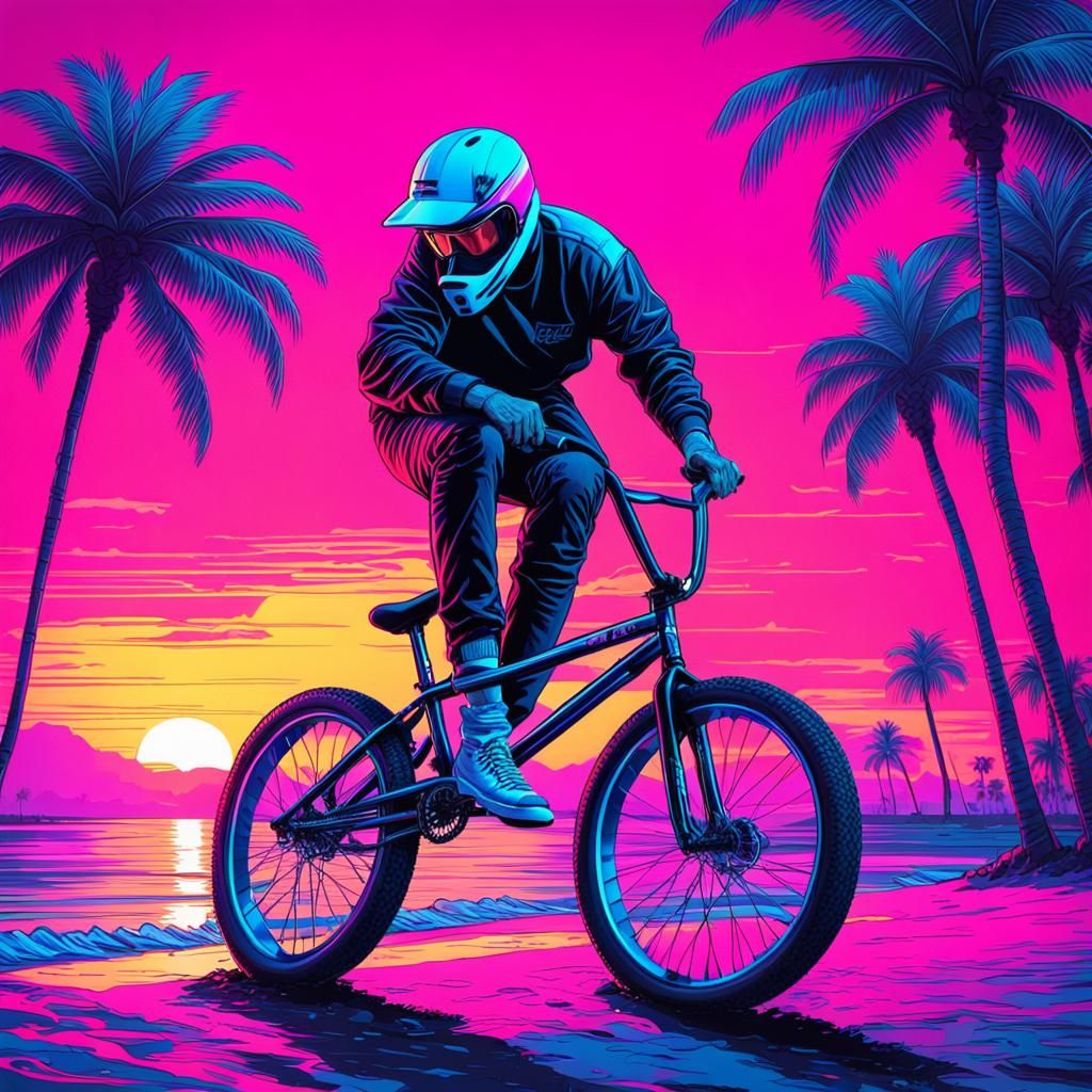 BMX Freestyler Does Endo in Synthwave Sunset