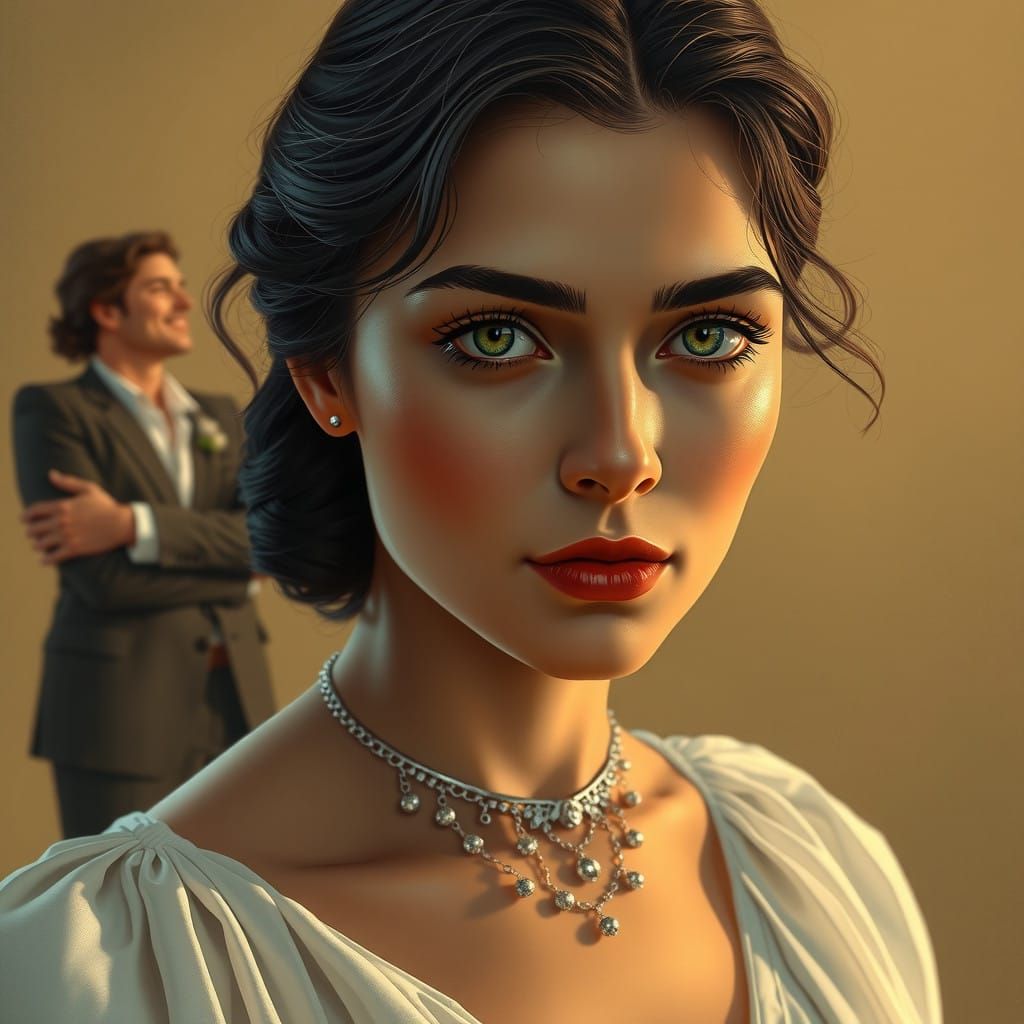 A Woman's Wistful Gaze at a Joyful Couple in Golden Light