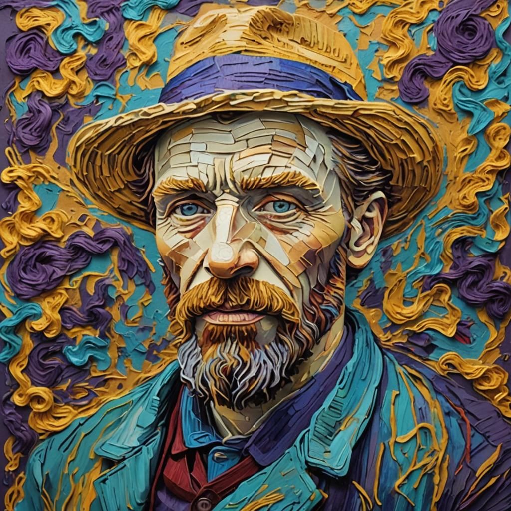Yarn Portrait of Van Gogh in 3D Graffiti Style