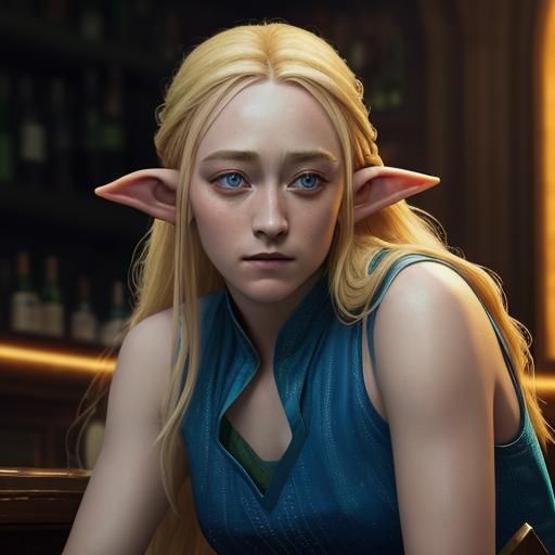 Saoirse Ronan as Elf in Bar, Hyperrealistic Art