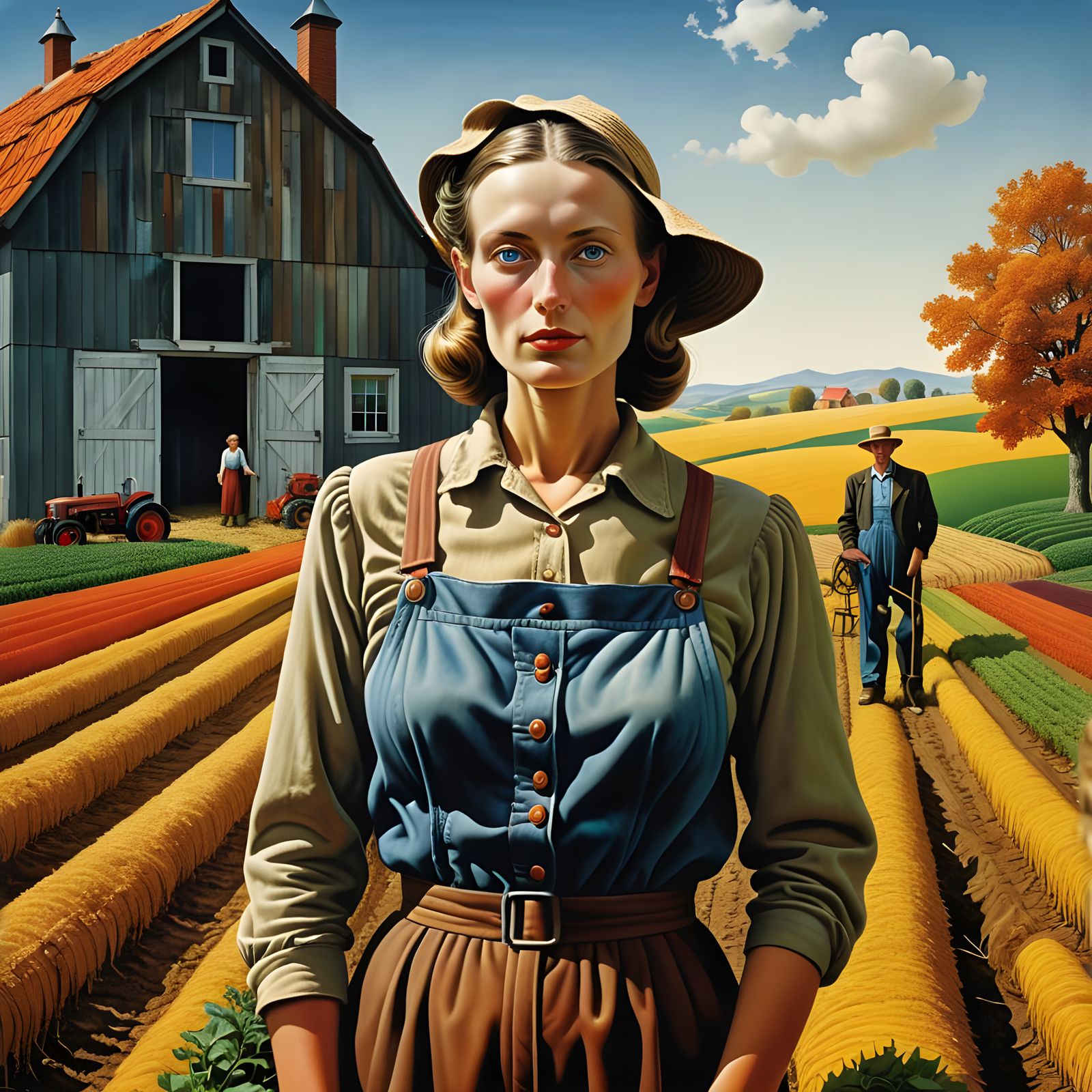 Farmer and Wife in Surreal Photorealistic Scene