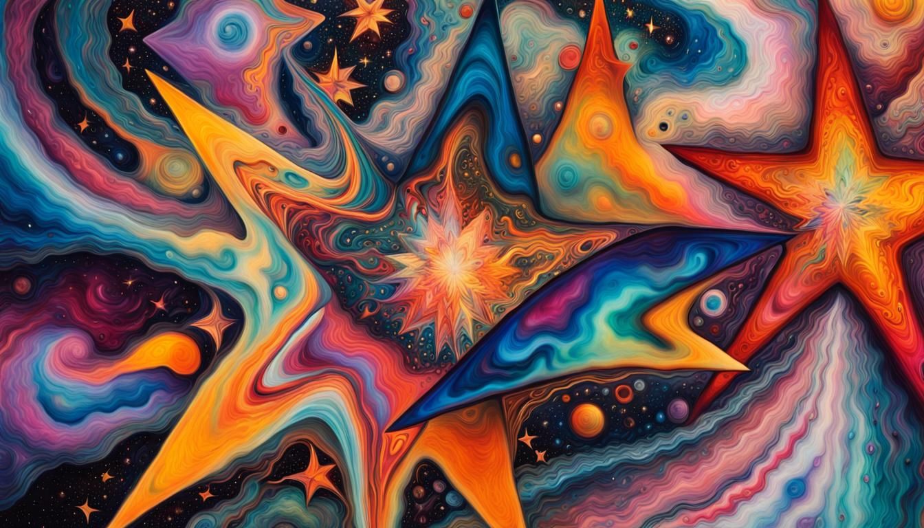 Psychedelic Stars Portrait in Mixed Media Style